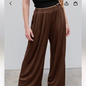 NWT Cider Brown SOLID ELASTIC WAIST WIDE LEG PANTS